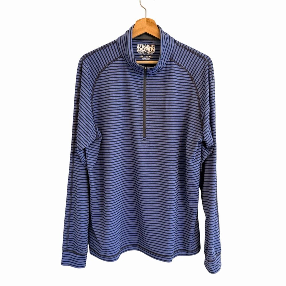 Straight Down Mens Blue Stripe 1/4 Pullover Size M Golf Performance Druid Hills